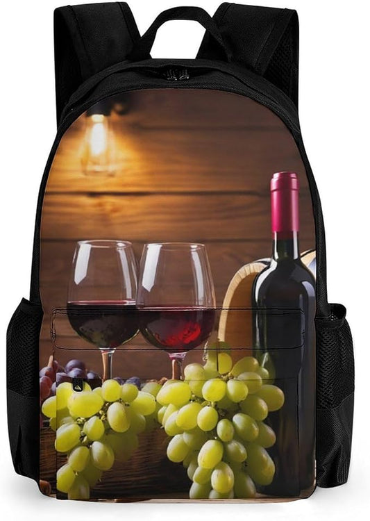 Adults Lightweight White Red Wine Glasses Grapes Wooden Shoulder Book Bags Big Capacity Shoulder Bag With Adjustable Shoulder Straps for Trekking Work Walking Cycling