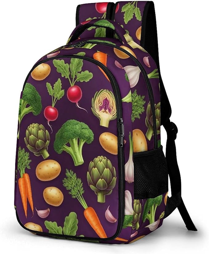 Water Resistant Travel Daypack Vegetable Vegan Farmers Market, Lightweight Laptop Backpack with Water Bottle Pockets for Men Women College Work