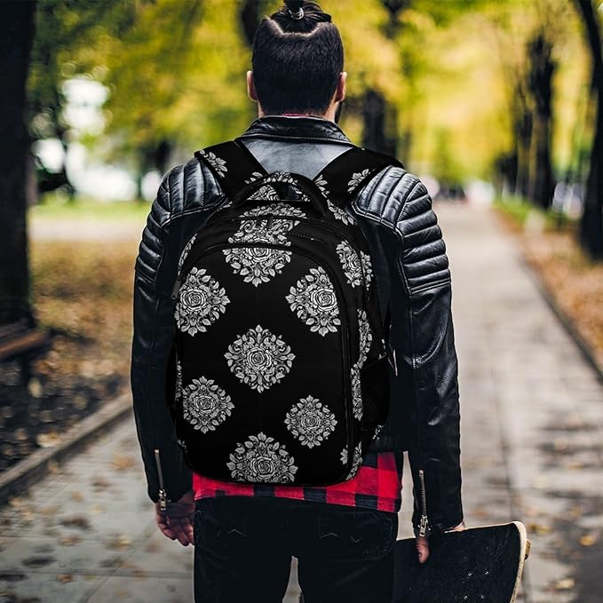 Business Travel Laptop Backpack Black Rose Art, Anti Theft Water Resistant Computer Bag with Compartment for Men Women