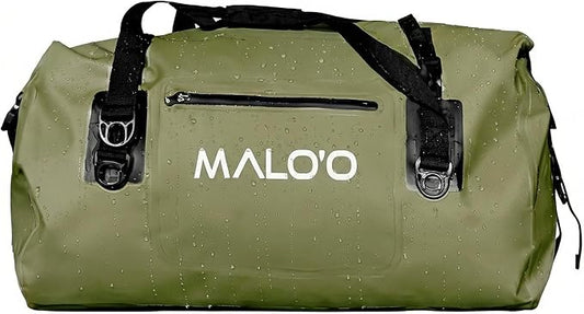 Malo’o Waterproof Dry Duffel, Heavy-Duty Roll Top Waterproof Gear Bag with Shoulder Strap & Molle Loops, Marine Duffel for Kayaking, Boating, Camping, Beach & Travel, Dark Green, 40L