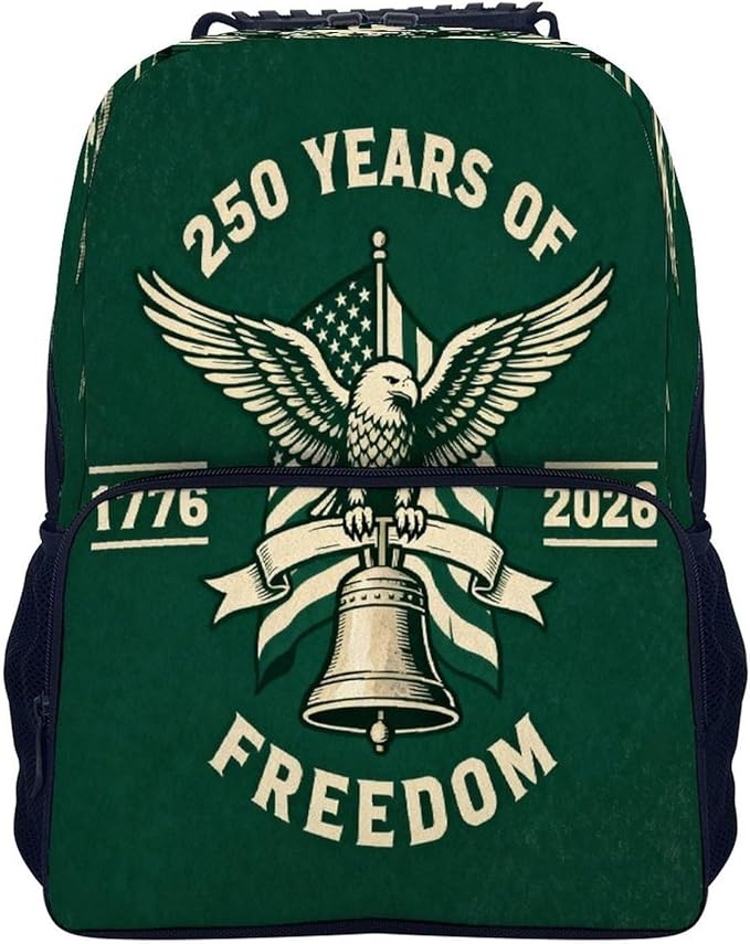 Men Women Lightweight 250 Years 1776-2026 250th Birthday Eagle Liberty Art Casual Daypack Big Capacity Bookbag With Padded Straps for Gym Travel Walking Cycling