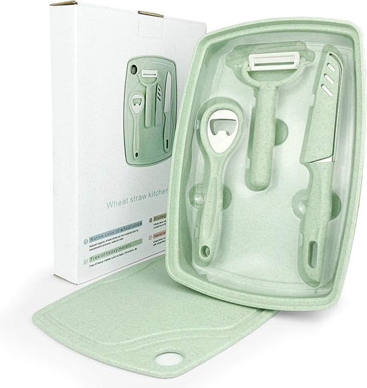 CARTINTS 5 In1 Camping Cutting Board For Kitchen Plastic Cutting Board Set with Bottle Opener, Peeler, Kitchen Knife, Serving Tray, Cutting Board, Dishwasher Safe Green
