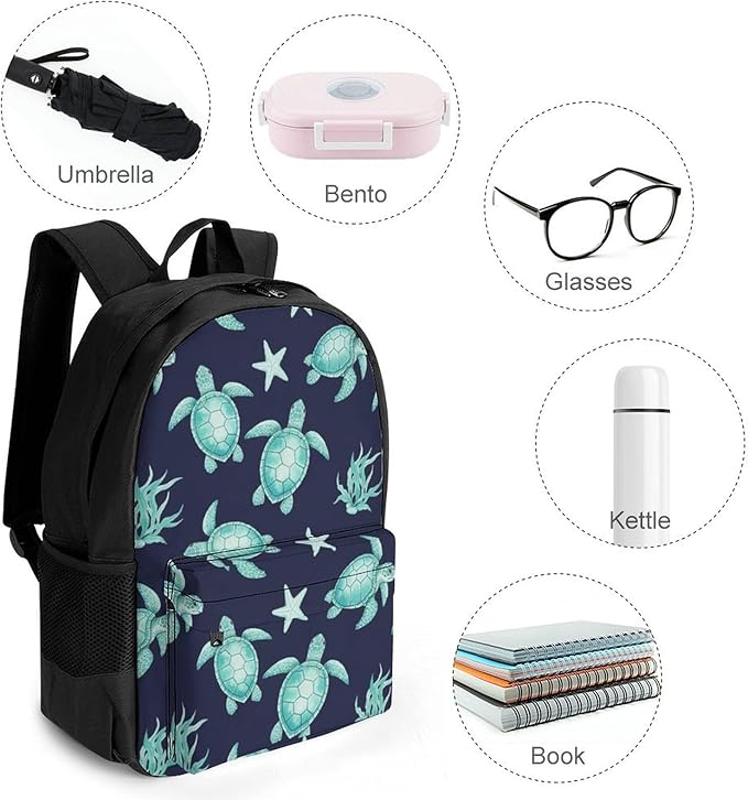 Versatile Polyester Backpack with Large Capacity for Business and Casual Activities, Sea Turtle Tavel Hiking Camping