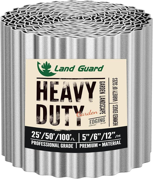 Land Guard Corrugated Garden Edging Border, 6" x 25' Landscape Paver Edging, Tall Landscape Edging, Fence for Garden, Flower Bed, Lawn and Landscape Edging (Silver)