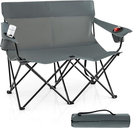 Goplus Double Camping Chair, Oversized Heavy Duty Camping Loveseat for Adults, Portable Folding 2 Person Camping Chair with Cup Holder for Outdoor Lawn Beach Backyard