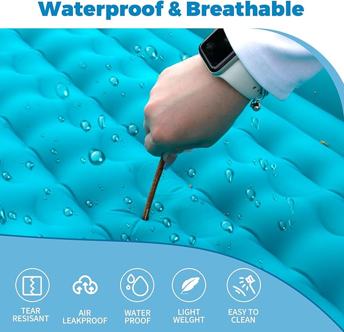 Double Sleeping Pad for Camping, Extra Thickness Inflatable Sleeping Mat with Pillow Built-in Pump, Inflatable & Compact Camping Hiking Traveling