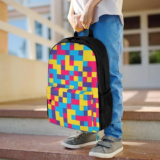 Supdreamc Polyester Daypack Backpack for Trekking Picnic Walking Cycling, Large Capacity Anti-Theft Multipurpose Shoulder Bag, Colorful Checkered Grid Casual Daypack