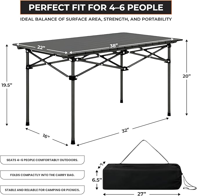 Camping Outdoor Foldable Table W/ Carry Bag - Heavy-duty 3 ft Portable Camping Table for 4-6 People - Aluminum Compact Folding Tables - Black Picnic Table for Backyard BBQ Picnic tables, RV & Beach