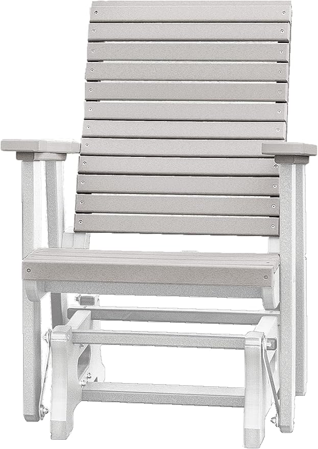 DutchCrafters Modern Horizontal Slat High Back Poly Glider Outdoor Patio Chair (White & Light Gray)