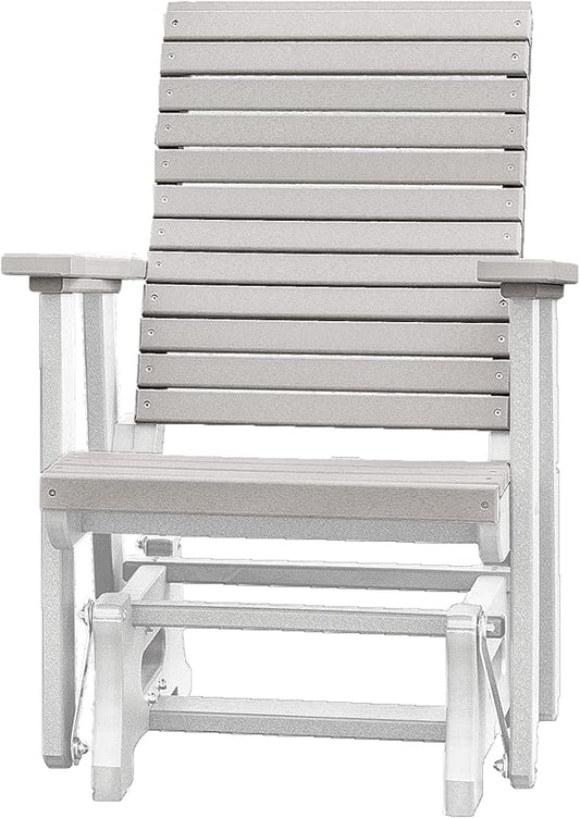 DutchCrafters Modern Horizontal Slat High Back Poly Glider Outdoor Patio Chair (White & Light Gray)