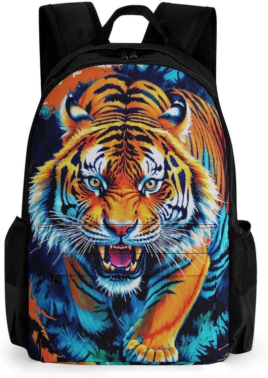 Supdreamc Rucksacks Lightweight Multipurpose Anti-Theft Blue Fierce Wild Tiger Animal King Art Shoulder Bag Big Capacity Laptop Book Bag Rucksack With Padded Straps
