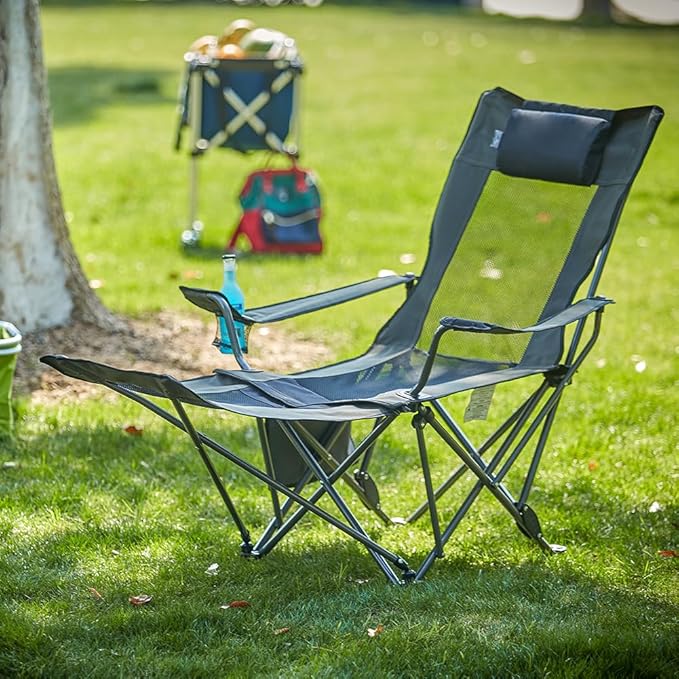 OUTDOOR LIVING SUNTIME Camping Folding Portable Mesh Chair with Removabel Footrest