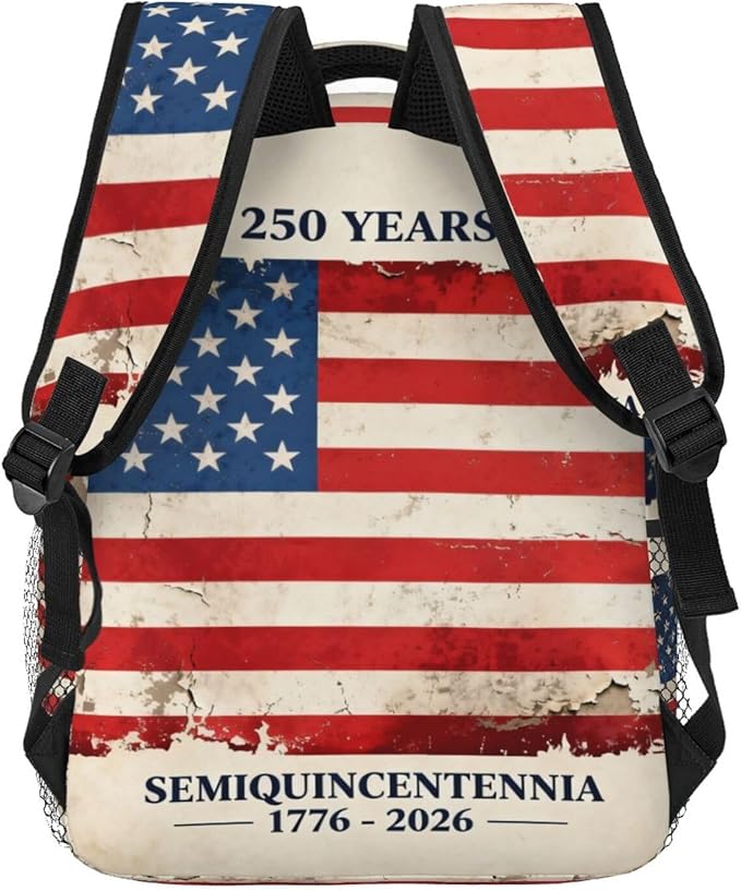 Polyester Daypack Backpack for Trekking Picnic Walking Cycling, Large Capacity Anti-Theft Multipurpose Shoulder Bag, 250 Years American 250th Anniversary USA Flag Art Casual Daypack