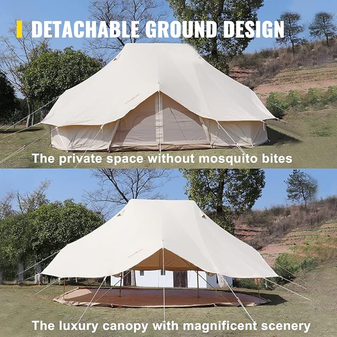 GeRRiT 8-12 People Bell Tent Canvas Yurt Tents Canvas Tent Beige for Camping Family Tent for Activities Weddings