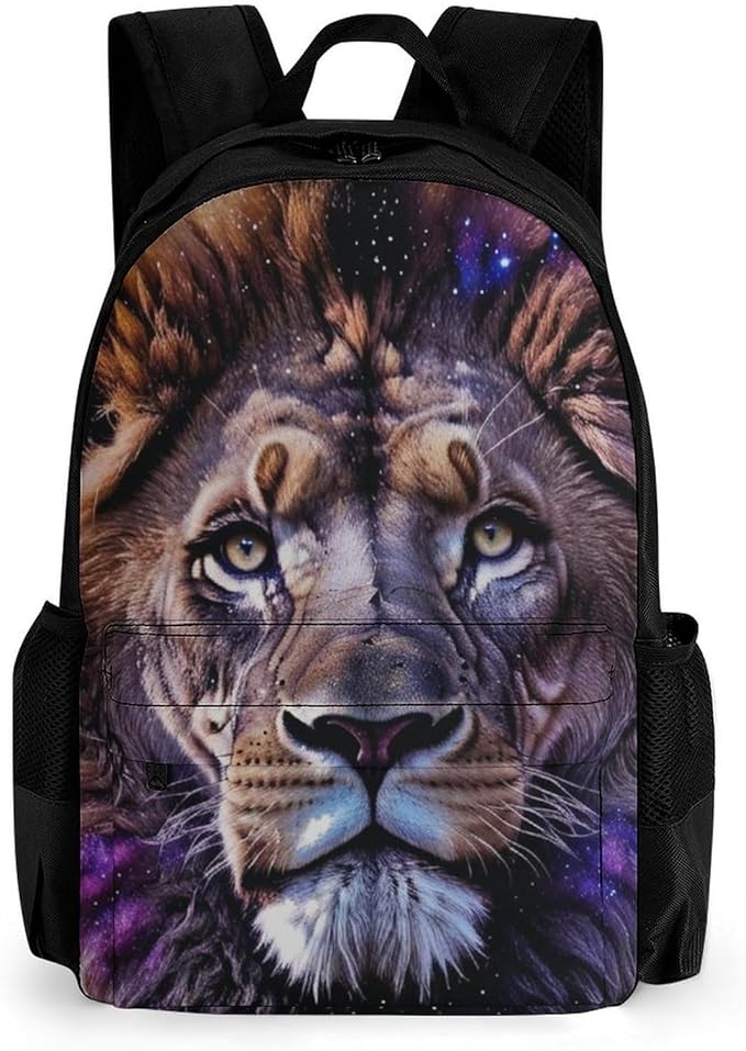 Polyester Daypack for Camping Travel Walking Cycling, Big Capacity Anti-Theft Multipurpose Bookbag, Lion Starry Night Moon Scenery Camping Outdoor Backpack