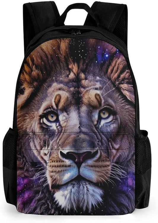 Polyester Daypack for Camping Travel Walking Cycling, Big Capacity Anti-Theft Multipurpose Bookbag, Lion Starry Night Moon Scenery Camping Outdoor Backpack