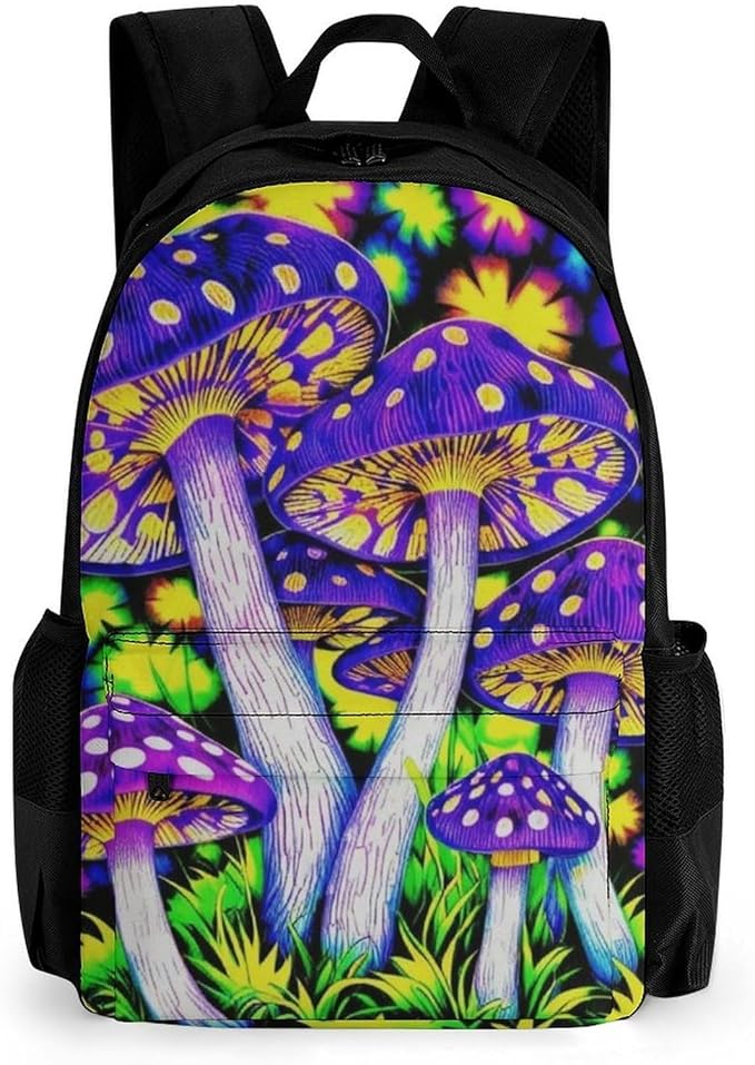 Supdreamc Men Women Polyester Psychedelic Trippy Mushrooms Art Daypack Big Capacity Shoulder Bag With Adjustable Shoulder Straps for Camping Travel Walking Cycling