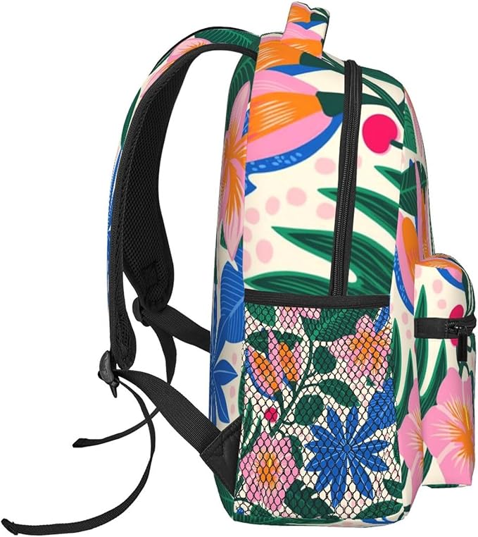 Daypack Anti-Theft Multipurpose Large Capacity Shoulder Bag, Abstract Colorful Plants And Flowers Travel Hiking Camping Rucksack With Smooth Zippers