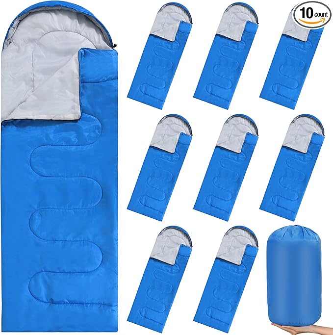 Macarrie 10 Pcs 0 Degree Camping Sleeping Bags Bulk for Adults Cold Weather 4 Season Warm Sleeping Bag with Compression Sack for Homeless Donation Shelter Emergency Hiking