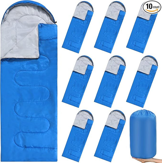 Macarrie 10 Pcs 0 Degree Camping Sleeping Bags Bulk for Adults Cold Weather 4 Season Warm Sleeping Bag with Compression Sack for Homeless Donation Shelter Emergency Hiking