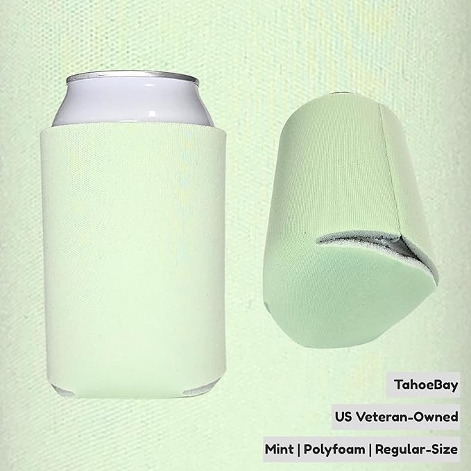 TahoeBay Blank Beer Can Cooler Sleeves (25-Pack) Bulk Sublimation Blanks for Vinyl Plain Soft Foam Can Sleeves Coolers for Soda Cans & Bottles Black, White, Assorted Solid Color (Mint)