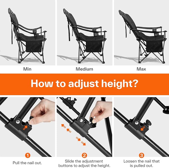 Sportneer Folding Camping Chair: 3 Adjustable Angle Camping Chair with Backrest Headrest & Carry Bag - Portable Folding Chair for Camping Outdoor, 2 Pack