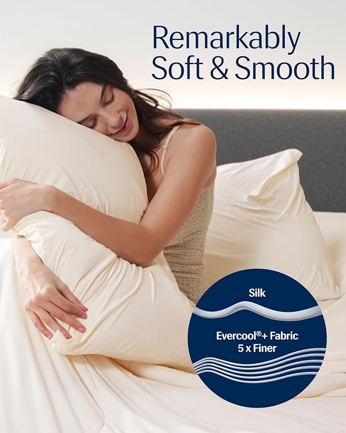 REST® Evercool®+ Starter Sheet Set, Queen, Ivory, Breathable Bed Sheets for Hot Sleeper and Night Sweats, with Pillowcases, with Ionic+ Self-Cleaning Silver Yarn for Sensitive Skin, 3PCS No Flat Sheet