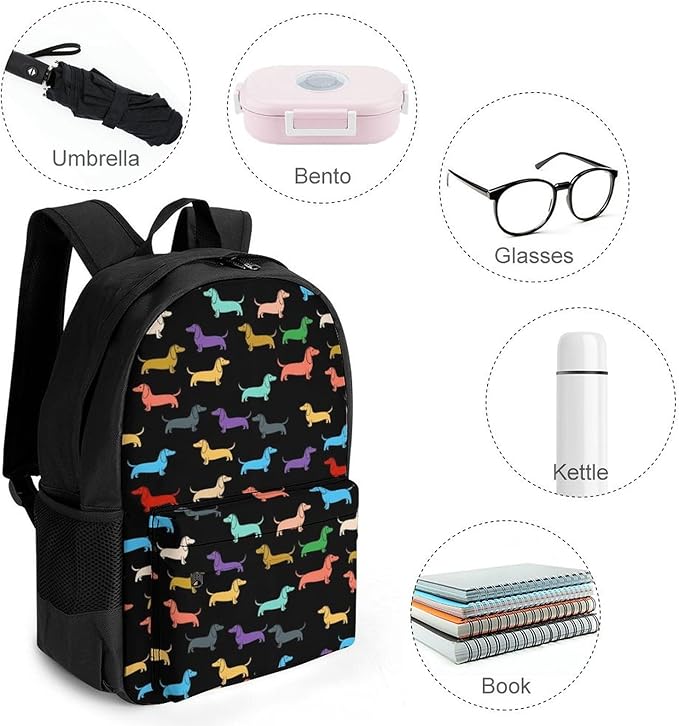 Rucksacks Lightweight Multipurpose Anti-Theft Retro Dogs Dachshund Shoulder Bag Large Capacity Business Computer Bag With Smooth Zippers