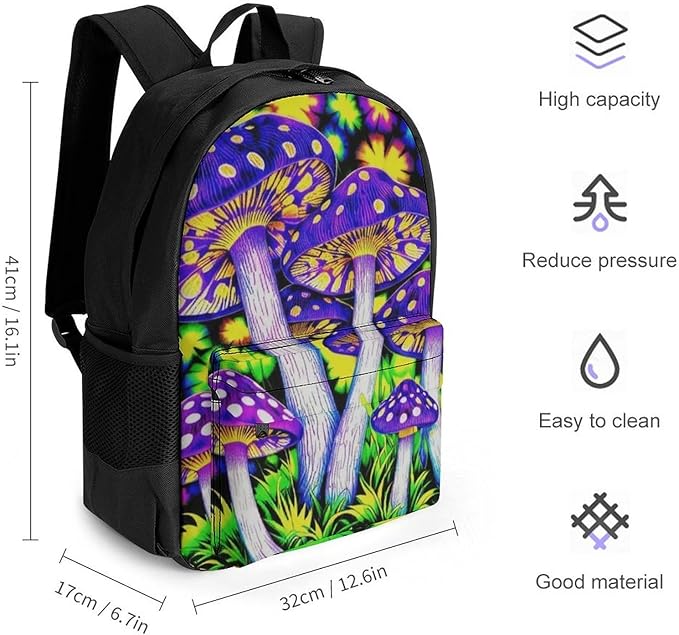 Supdreamc Men Women Polyester Psychedelic Trippy Mushrooms Art Daypack Big Capacity Shoulder Bag With Adjustable Shoulder Straps for Camping Travel Walking Cycling