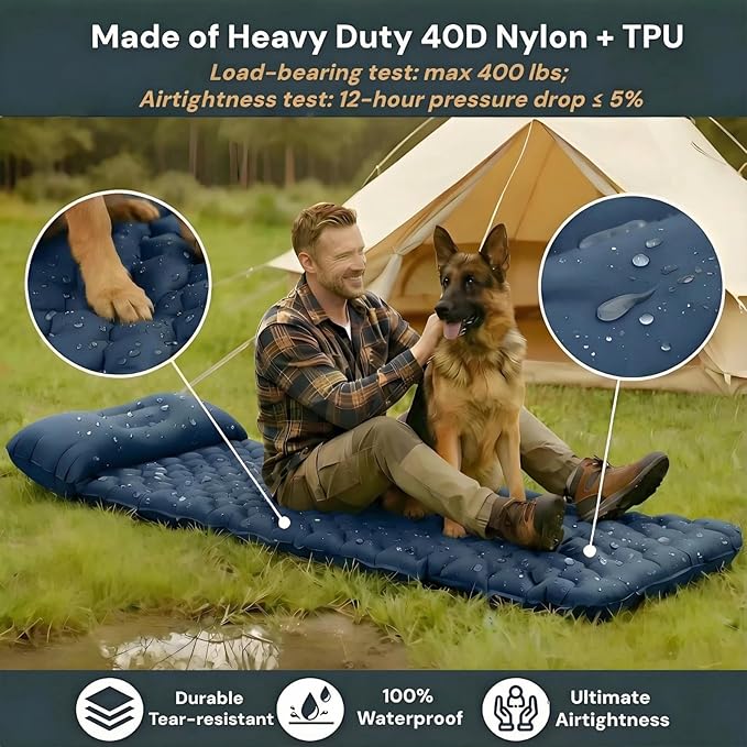 1.8 Pounds Ultralight Camping Sleeping Pad - R-Value 3.0 for 4 Seasons, Durable & 100% Waterproof Outdoor Air Mattress, Compact Sleeping Mat for Hiking, Backpacking, Travel