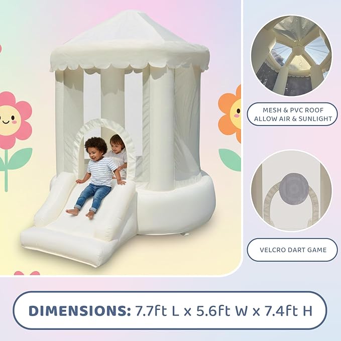 Bounceland Mini Play Tent Creamsicle Bounce House, 7.7 ft L x 5.6 ft W x 7.4 ft H, Neutral Bounce House w/Slide, UL Blower Included, Trendy Bouncer for Kids, Indoor & Outdoor Use, Best Gift for Kids
