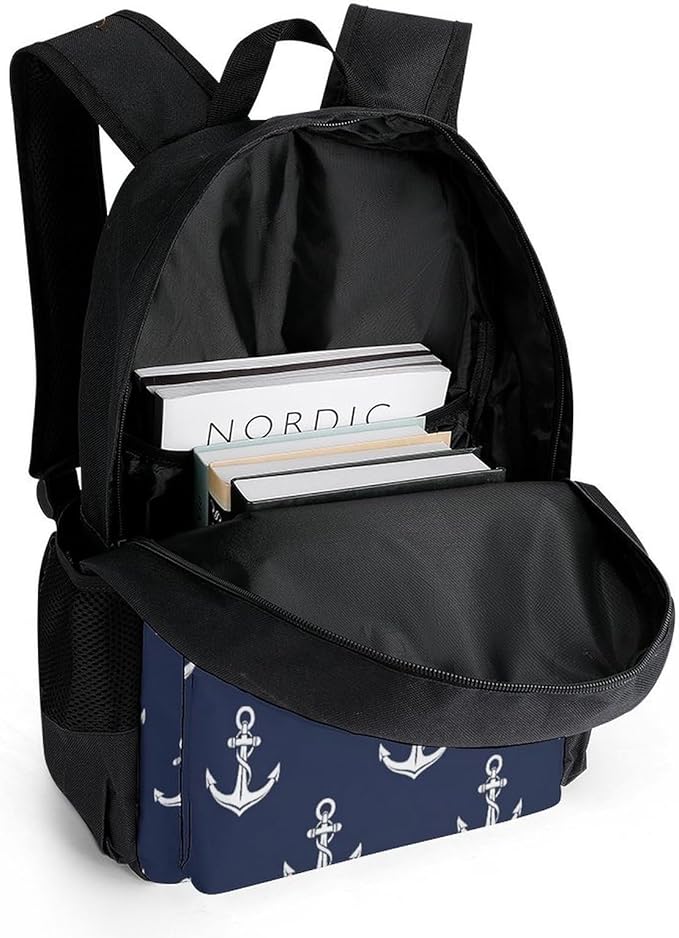 Backpack Anti-Theft Multipurpose Large Capacity Carry On Bag, Nautical Anchor Navy Camping Outdoor Backpack With Side Pockets