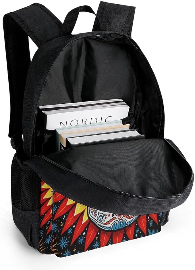 Supdreamc Men Women Lightweight Sugar Skull Sun Casual Daypack Large Capacity Bookbag With Adjustable Shoulder Straps for Gym Business Bicycle