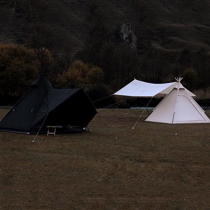 Outdoor Camping Tent, Cotton Canvas Pyramid Bell Tent, Double Layer Family Tent, Perfect for Backpacking, Camping, Hiking, Bushcraft, Travel, Winter Camping