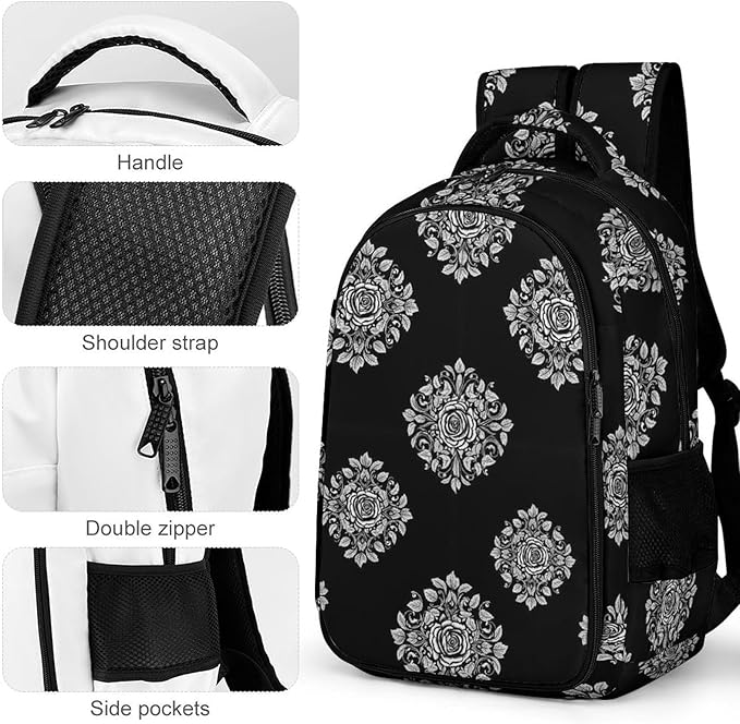 Business Travel Laptop Backpack Black Rose Art, Anti Theft Water Resistant Computer Bag with Compartment for Men Women