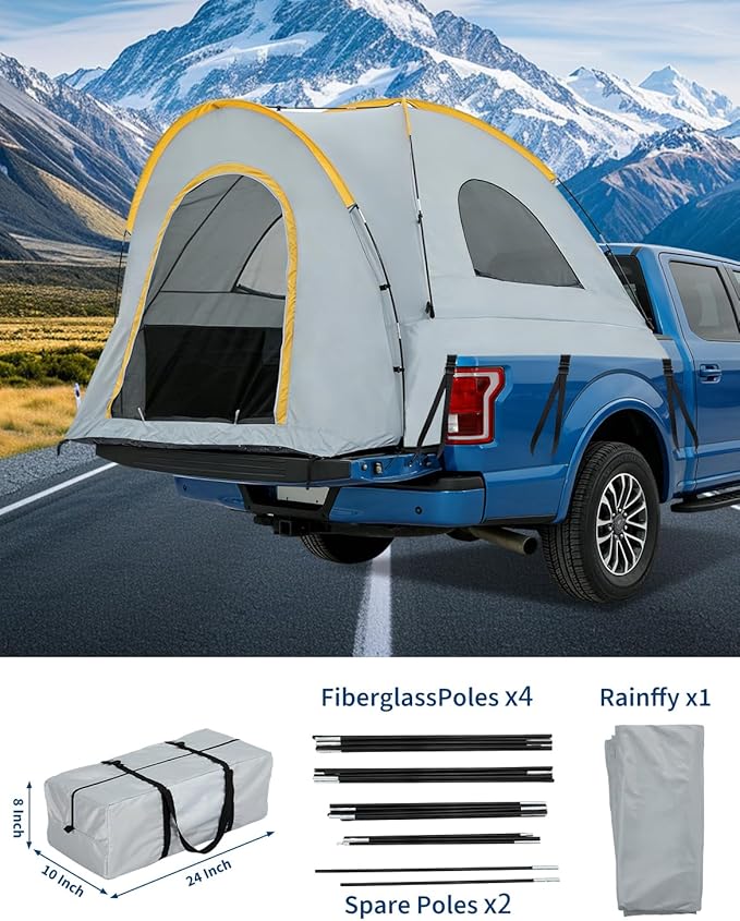 Truck Bed Tent with Awning Pickup Truck Tent for 5–8.2 ft Bed Waterproof PU3000 Oxford Camping Tent Portable Truck Camper for Chevy Silverado 1500 F150 Ram 1500