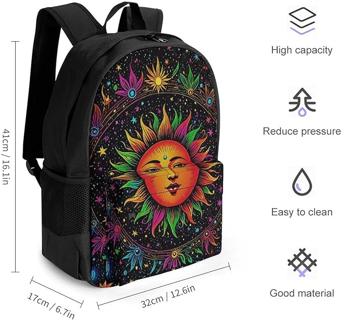 Supdreamc Casual Daypack Multipurpose Anti-Theft Large Capacity Carry On Bag, Glowing Sun And Moon Stars Art Casual Daypack Climbing Shoulder Bag With Padded Straps