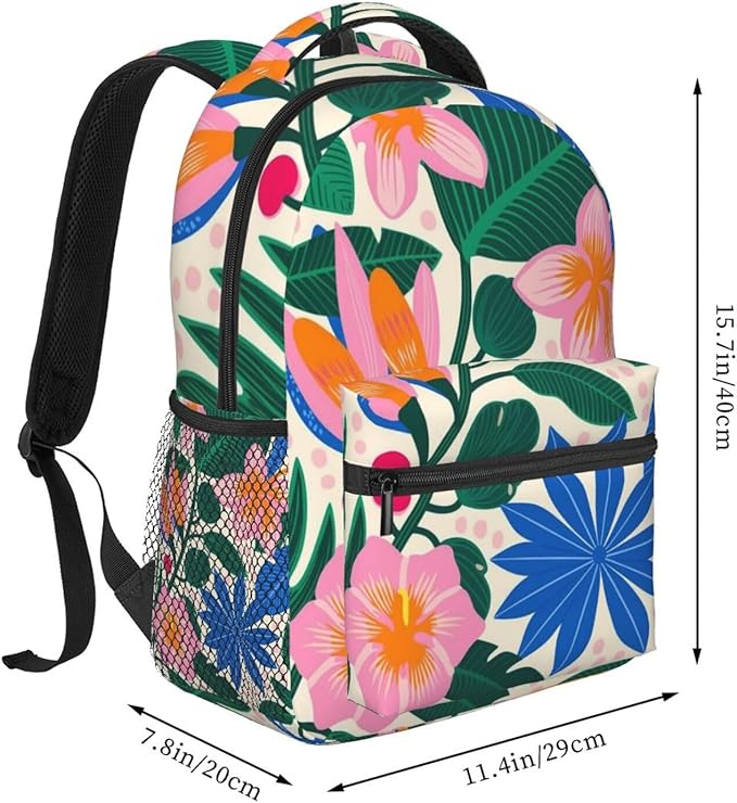 Daypack Anti-Theft Multipurpose Large Capacity Shoulder Bag, Abstract Colorful Plants And Flowers Travel Hiking Camping Rucksack With Smooth Zippers