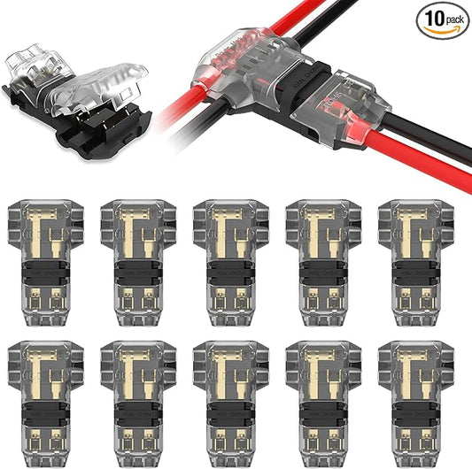 VISDOLLT Tap Wire Splitter Connectors 3 Way 2 Pin Low Voltage Wire Connectors for 16-20 AWG, 10Pcs Solderless No Wire Stripping Quick Wire Splice Connectors