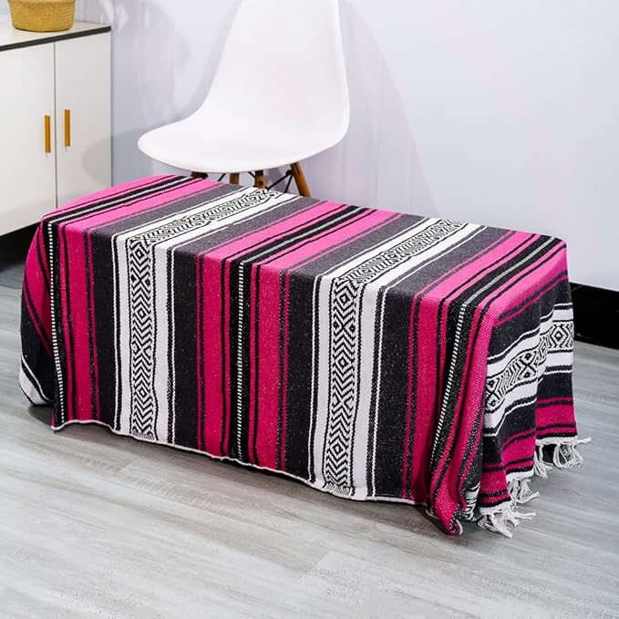 Airooglee 69" L x 51" W Large Mexican Blanket - Perfect as Yoga Blanket, Outdoor Blanket, Beach Blanket, Serape Blanket, Picnic Blanket, Camping Blanket, Woven Blanket, Boho Home Décor - Rose