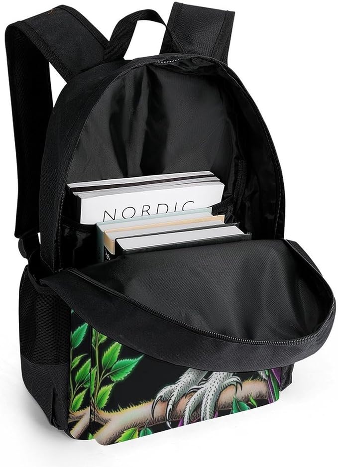 Lightweight Daypack Backpack for Sports Travel Running, Large Capacity Multipurpose Anti-Theft Bookbag, Owl Green Weedleaf Art Laptop Backpack Daypack