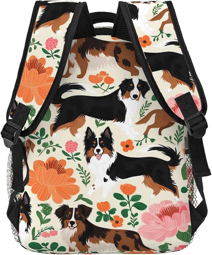 Adults Lightweight Australian Cattle Dog Florals Shoulder Book Bags Big Capacity Shoulder Bag With Adjustable Shoulder Straps for Trekking Work Walking Cycling