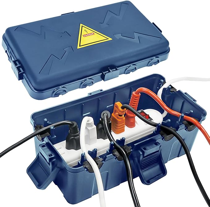 Hrensaw Medium Outdoor Electrical Box(10.6x5.5x4.5inch),Weatherproof Connection Box w/6 Cable Entry,IP54 Waterproof Cord Cover Protect Power Strip,Timer,Plug,Holiday Lights,Premium Gray