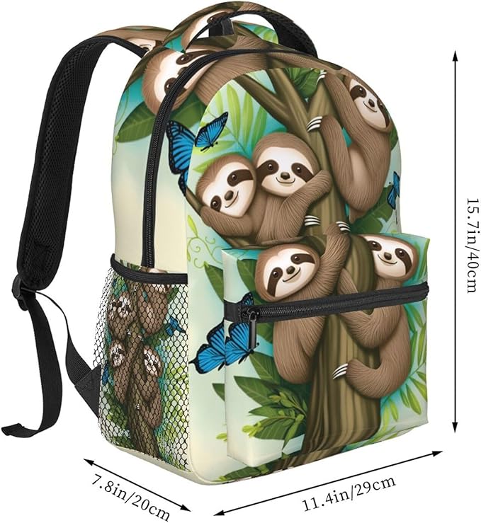 Rucksack Anti-Theft Multipurpose Large Capacity Carry On Bag, The Happy Time Of The Sloth Family Art Travel Hiking Bag Day Pack With Side Pockets