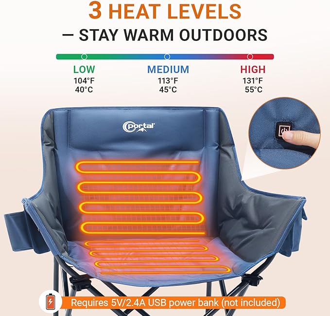 PORTAL 32In Extra Wide Camping Chair for Adults, Oversized Folding Chair with Cup Holder & Carry Bag, Heavy-Duty Outdoor Chair Supports 350 lbs, Portable for Camping, Lawn, Patio