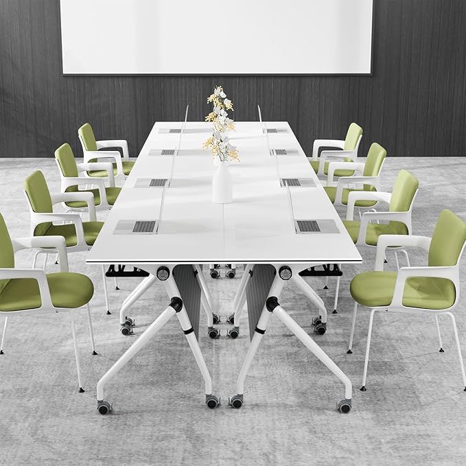 55.1 INCH Flip-Top Folding Meeting Table – Compact Mobile Seminar Desk with Lockable Casters, Durable Steel Frame for Office & Classroom Use