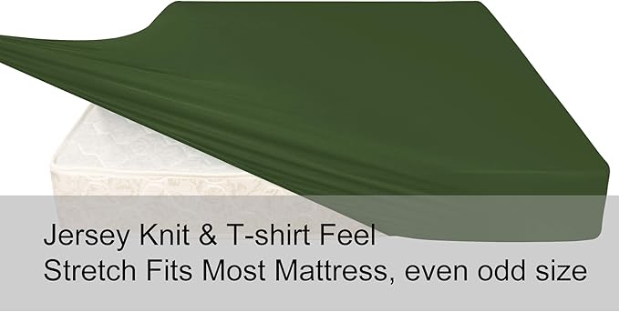 Soft Stretch Twin Fitted Sheet Only - Jersey Knit & Cozy T-Shirt Like, 4-Way Stretchy Snug Fit & Wrinkle Free, No More Slipping Mattress Sheets - Dark Olive Green, Twin