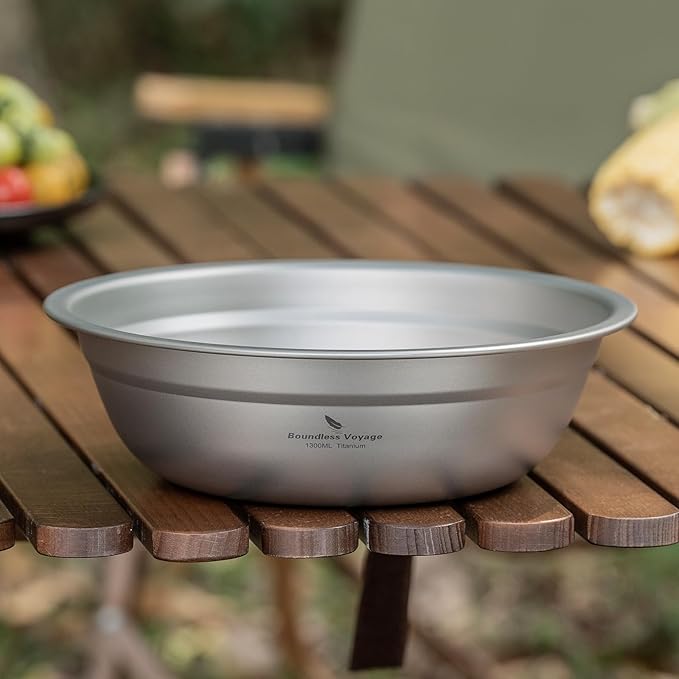 Boundless Voyage Titanium Camping Plate Bowl Set Rice Soup Salad Stackable Serving Bowls Ultralight Dinnerware Set Dishwasher Safe 1300ml ti1147t