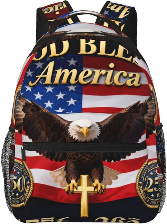 Polyester Daypack for Hiking Work Running, Big Capacity Anti-Theft Multipurpose Shoulder Bag, 250th Anniversary 1776-2026 Patriotic Eagle Art Travel and Sport Backpack Rucksack