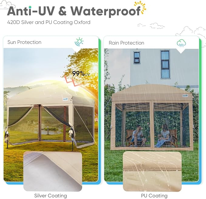 Quictent 10x10 Pop up Canopy Tent with Netting, Auto-Close Magnetic Doors, One Person Instant Setup Screen House Room Tent Screened Waterproof